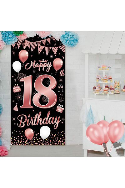 Armbracen Birthday Banner, 18 Years, Black/white/pink, 90 X 185 Cm