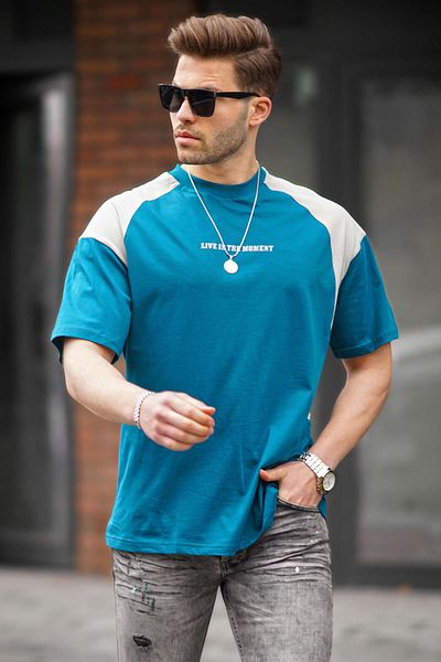 Madmext Μπλουζάκι Petrol Blue Crew Oversize 7002