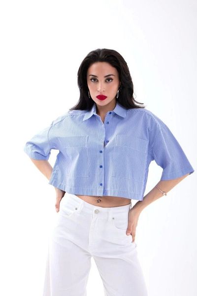 Butik 4873 Shirt-Blue with White Stripes