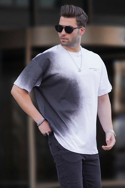 Madmext Ανδρικό λευκό μπλουζάκι Crew Neck 7028 - εμπριμέ