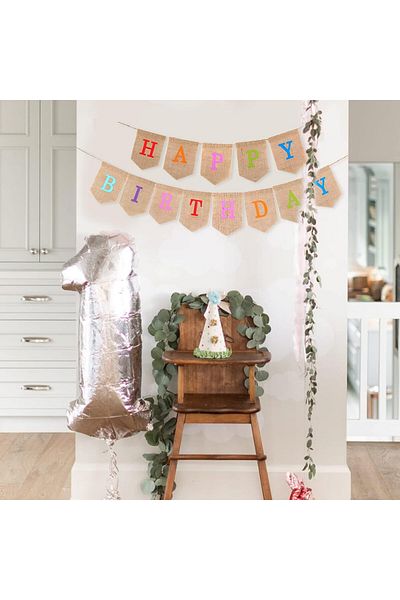 jijAcraft Set of 2 jijAcraft birthday banners, jute, multicolor