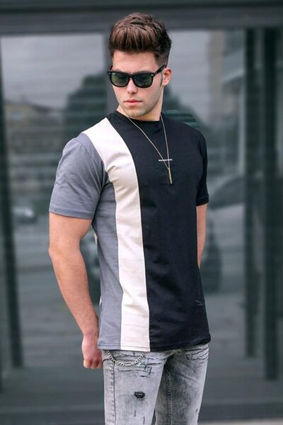 Madmext Μαύρο ριγέ μπλουζάκι 5370