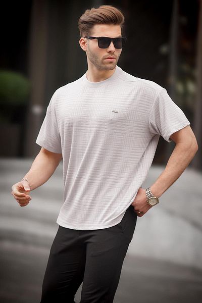 Madmext Βαμμένο γκρι ανδρικό μπλουζάκι Oversize Crew Neck 6191