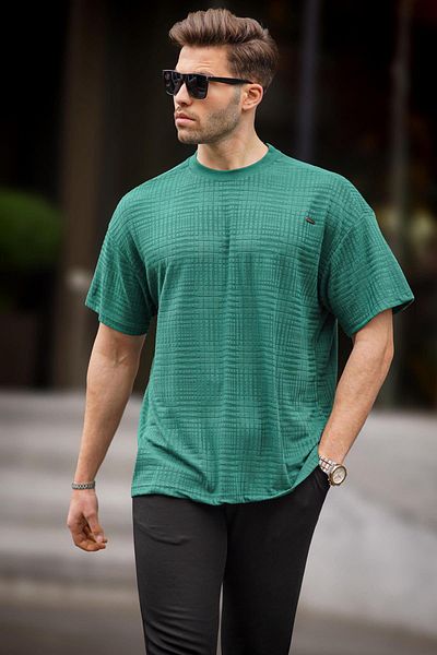 Madmext Ανδρικό T-Shirt Green Oversize Crew Neck 6191