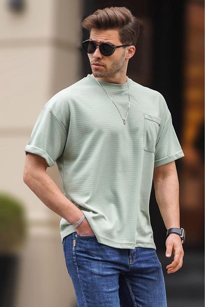 Madmext Ανδρικό μπλουζάκι Mint Green oversize με λεπτομέρεια τσέπης 6194