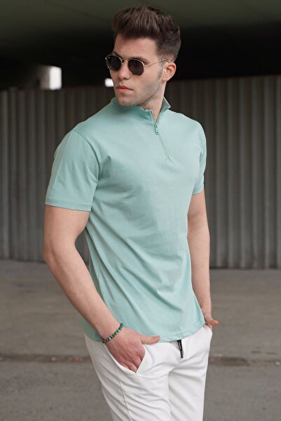 Madmext Mint Green Half Fisherman Men's T-Shirt 5282