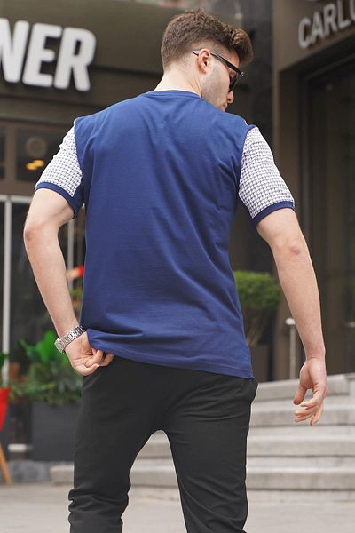 Madmext Ανδρικό μπλουζάκι Navy Blue Houndstooth με σχέδιο 6103