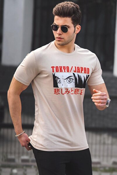 Madmext Μπεζ ανδρικό μπλουζάκι 5224