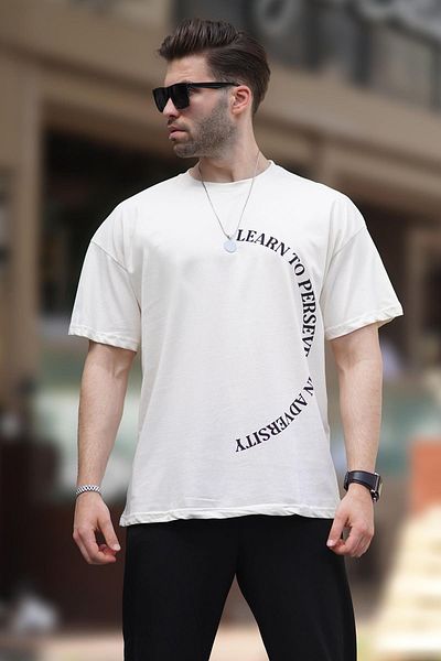 Madmext Tricou Ecru Overfit, cu mânecă scurtă, cu decolteu, 7040