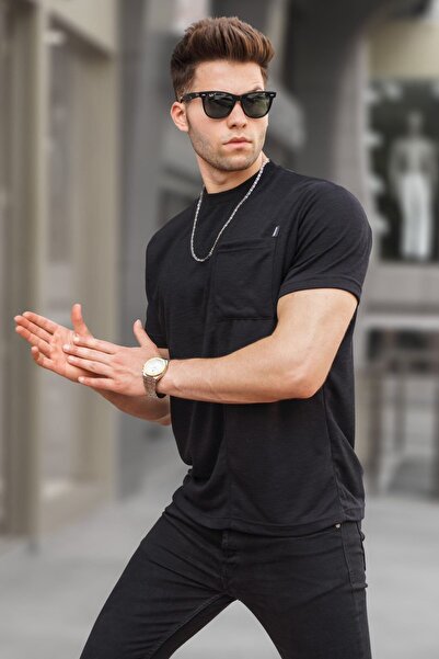 Madmext Μαύρο μπλουζάκι Basic με τσέπες 5880