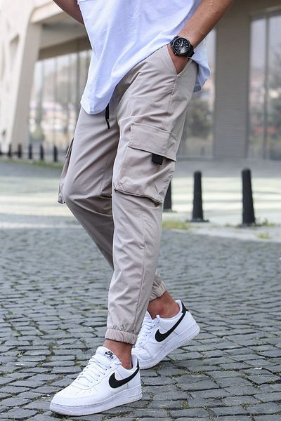 Madmext Béžové nohavice Cargo Pocket Pánske Jogger Nohavice 5461
