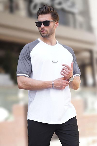 Madmext Ανδρικό T-Shirt - Λευκό, Crew Neck, Λεπτομέρεια κεντήματος, Κοντό μανίκι - 7013