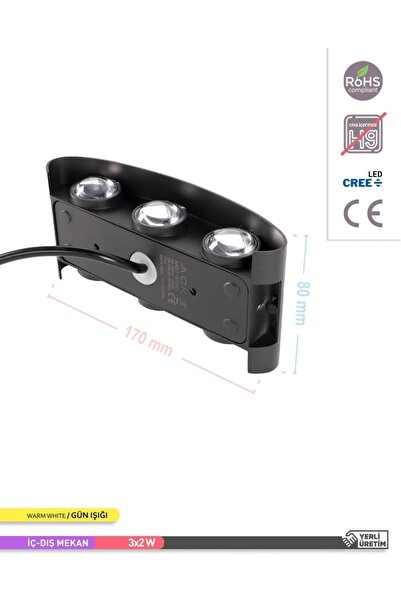 ACK 6W Çift Yönlü LED Duvar Aplik Siyah Gövde Gunışığı Işık AH07-07201