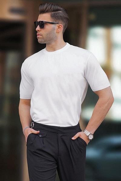 Madmext Ανδρικό μπλουζάκι White Crew Neck Basic 6883
