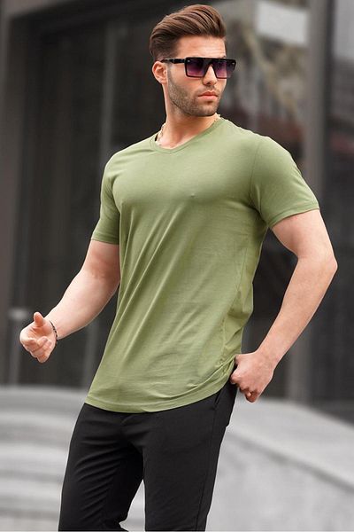 Madmext Πράσινο T-shirt Basic V-Neck 5281