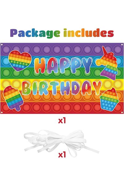 Yingeniva Children's Birthday Photo Backdrop, Polyester, Multicolor, 200 X 110 Cm