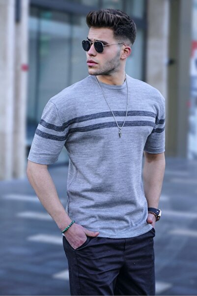 Madmext تي شيرت رمادي رجالي 5682