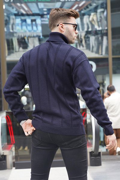 Madmext Ανδρικό πουλόβερ Regular Fit Navy Blue Turtleneck 6834