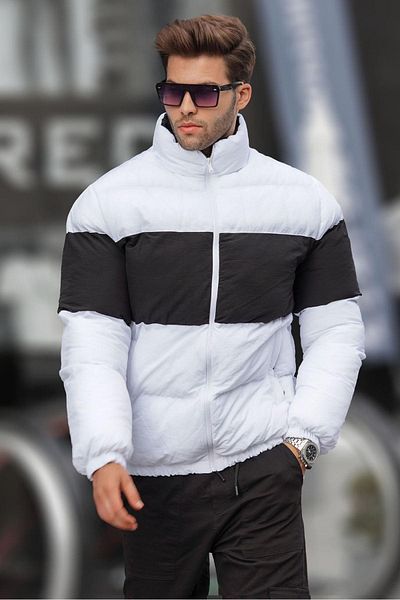 Madmext Weiße Pufferjacke mit Stehkragen 6806