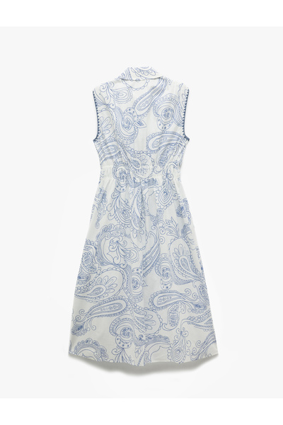 Koton Rochie cămașă fără mâneci, cu model etnic, cu nasturi, cu detaliu de broderie