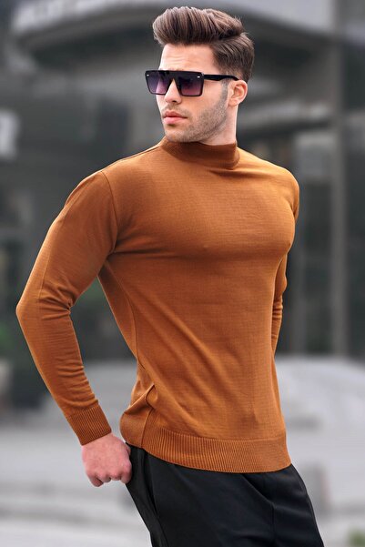 Madmext Dark Mustard Slim Fit Half Turtleneck Men's Knitwear Sweater 6343