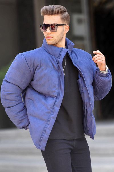 Madmext Námornícka modrá Nubuková pánska bunda Puffer Jacket 6802