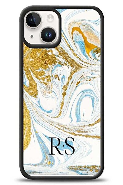 Dafoni Dafoni Glossy iPhone 15 Kişiye Özel Harfli Simli Gold Mermer Kılıf