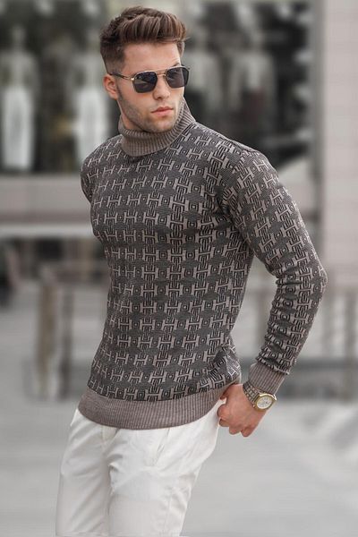 Madmext Mink Patterned Turtleneck Knitwear Sweater 5768