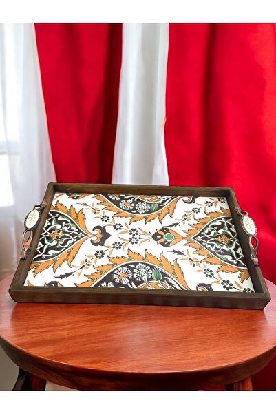 STORESZA Özel Tasarım Kütahya Çinisi Ahşap Çini Tepsi (25x40Cm)