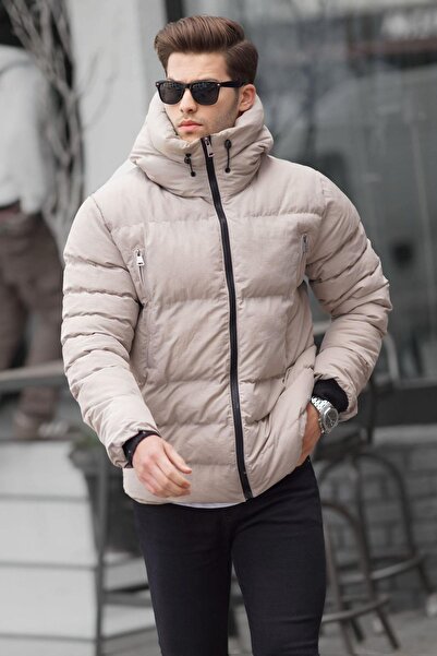 Madmext Ανδρικό μπουφάν μπουφάν με κουκούλα πέτρινη βάση 6805