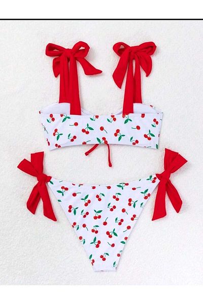 BF Bikini Fashion Cherry Fresh Print Bikini Suit