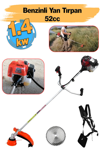 Solax CG520 Benzinli Yan Tırpan Çim Biçme Testeresi 1.4 Kw 51.7 cc Bisiklet Kollu Omuz Askılı Misina