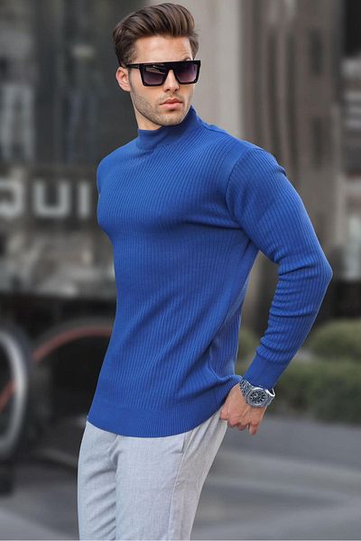 Madmext Indigoblauer Rollkragenpullover für Herren 6822