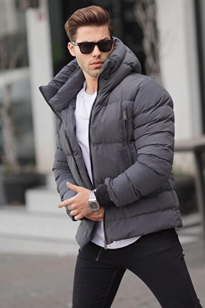 Madmext Smoked Stand Collar Hooded Men's Puffer Jacket 6805