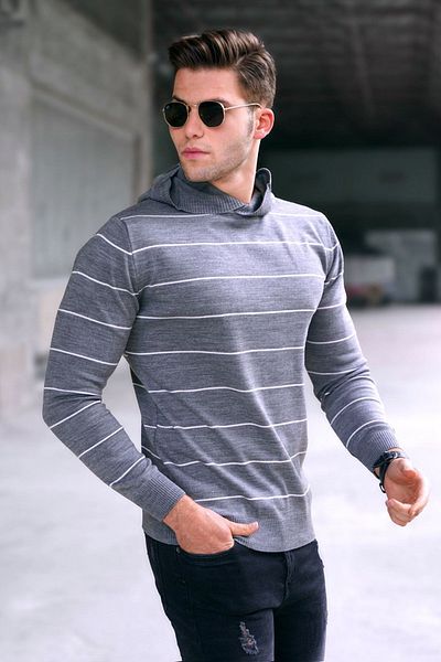Madmext Grauer Herrenpullover mit Kapuze 5623
