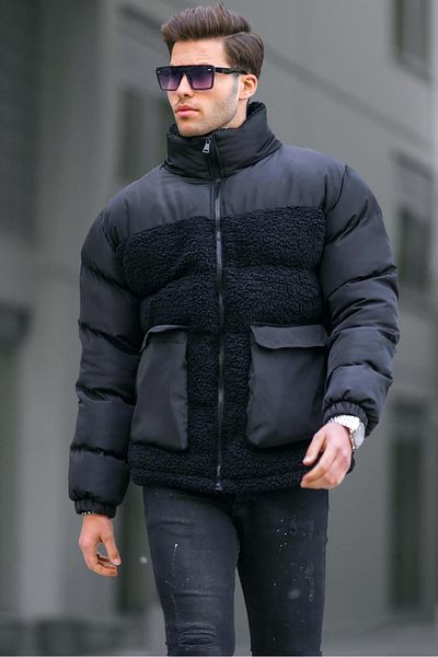 Madmext Schwarzer Stehkragen-Puffermantel für Herren 6860