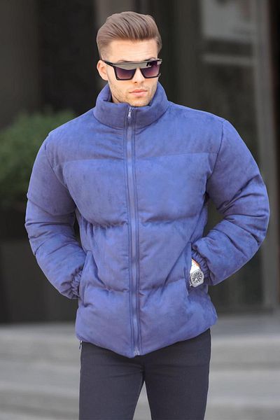 Madmext Námornícka modrá Nubuková pánska bunda Puffer Jacket 6802