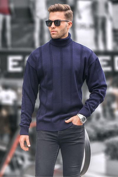 Madmext Ανδρικό πουλόβερ Regular Fit Navy Blue Turtleneck 6834