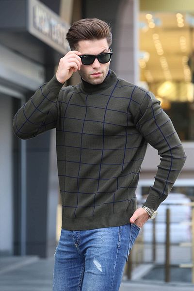 Madmext Sweter z dzianiny w kratę w kolorze khaki 5796