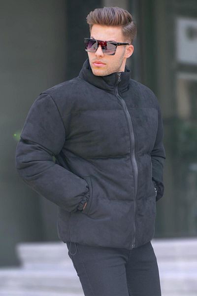Madmext Schwarze Herren-Pufferjacke aus Nubukleder 6802
