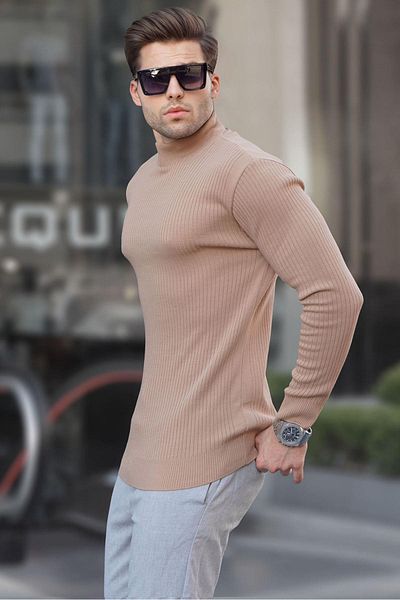 Madmext Μπισκότο ανδρικό πλεκτό πουλόβερ Turtleneck 6822