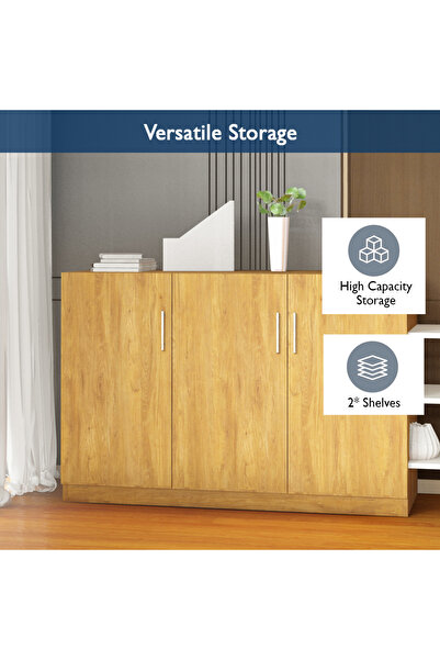 Mahmayi Modern 3 Door Credenza, Versatile Storage Solution with 2 Shelves