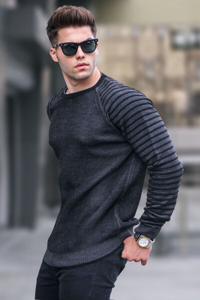 Madmext Black Crew Neck Knitwear Sweater 5766