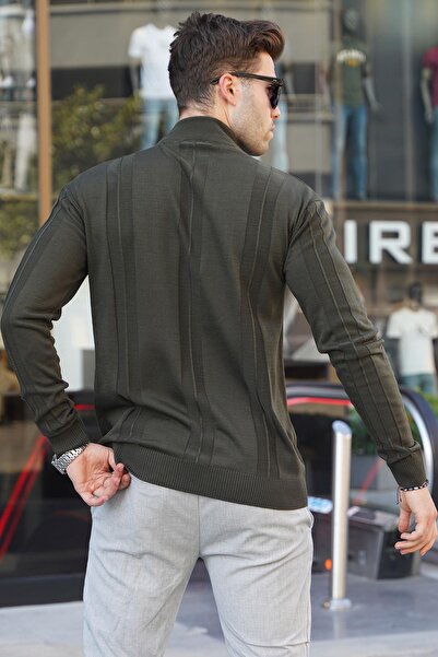 Madmext Khaki Turtleneck Patterned Sweater 6825