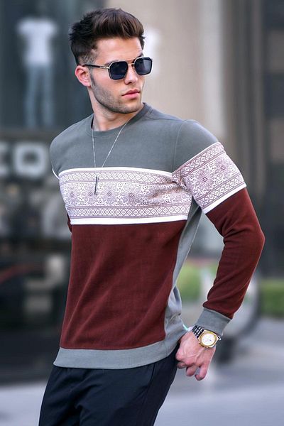 Madmext Dzianinowy sweter z okrągłym dekoltem w kolorze khaki 5966