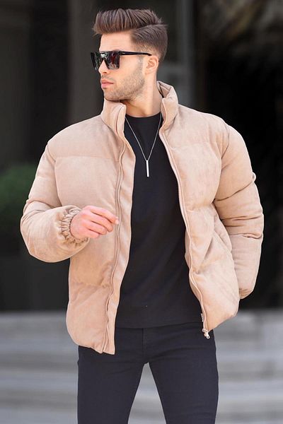 Madmext Мъжко пухено яке Camel Nubuck 6802