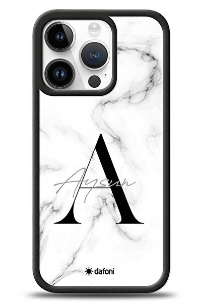 Dafoni Glossy iPhone 15 Pro Kişiye Özel Harf İsimli White Marble Kılıf