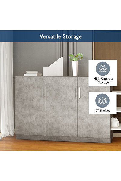 Mahmayi Modern 3 Door Credenza, Versatile Storage Solution with 2 Shelves