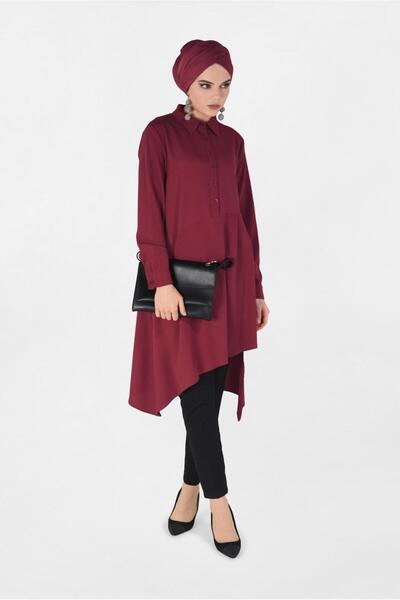 Alvina 4706 Model Asymmetrical Cut and Pleat Detailed Tunic