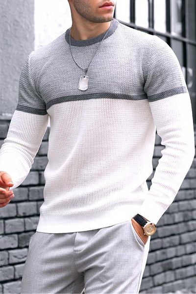 Madmext White Color Block pánský svetr 4734